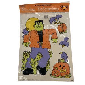 VTG Classic Clings Halloween Window Decorations Frankenstein Jack O Lantern 1989